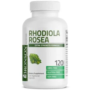 Bronson Rhodiola Rosea Vegetarian Capsules - Adaptogenic Herb - Brain, Stress & Mood Support - Non-GMO, 120 Count