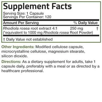 Bronson Rhodiola Rosea Vegetarian Capsules - Adaptogenic Herb - Brain, Stress & Mood Support - Non-GMO, 120 Count