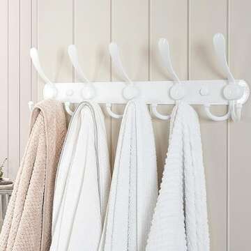 Dseap Wall Mounted Coat Rack - 5 Tri Hooks, Heavy Duty, Stainless Steel, Metal Coat Hook Rail for Co...