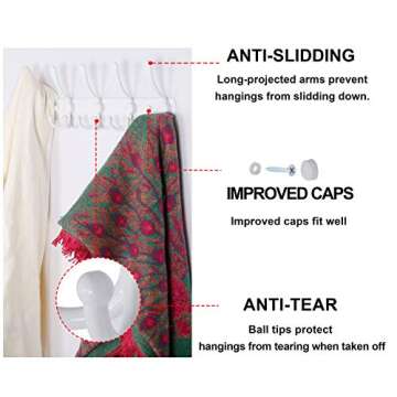 Dseap Wall Mounted Coat Rack - 5 Tri Hooks, Heavy Duty, Stainless Steel, Metal Coat Hook Rail for Coat Hat Towel Purse Robes Mudroom Bathroom Entryway (White, 2 Packs)