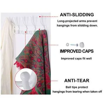 Dseap Wall Mounted Coat Rack - 5 Tri Hooks, Heavy Duty, Stainless Steel, Metal Coat Hook Rail for Coat Hat Towel Purse Robes Mudroom Bathroom Entryway (White, 2 Packs)