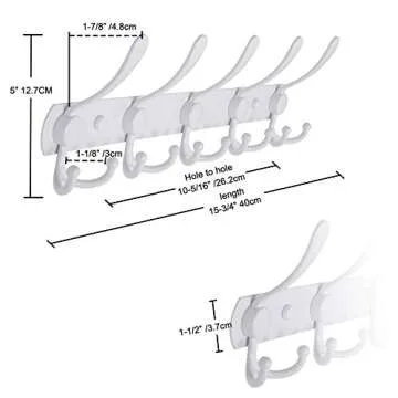 Dseap Wall Mounted Coat Rack - 5 Tri Hooks, Heavy Duty, Stainless Steel, Metal Coat Hook Rail for Coat Hat Towel Purse Robes Mudroom Bathroom Entryway (White, 2 Packs)