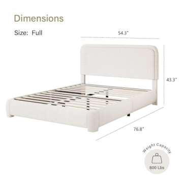 Full Size Bed Frame with Boucle Upholstery & Easy Assembly