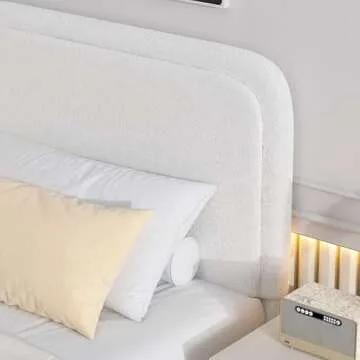 Full Size Bed Frame with Boucle Upholstery & Easy Assembly