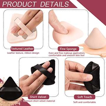 Triangle Powder Puff, 3pcs Velvet Black+3pcs Beauty Blender Makeup Sponge for Face Foundation, Triangle Design Exquisite Makeup Nose Eyes Contouring Soft Makeup Puff Set (3power puff+3blender sponge)