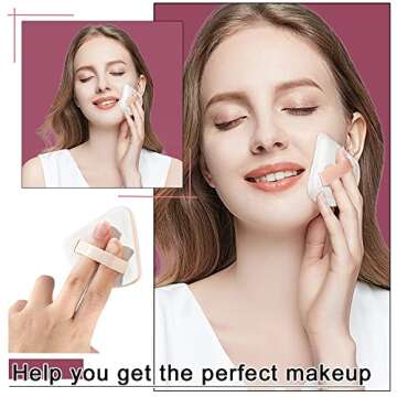 Triangle Powder Puff, 3pcs Velvet Black+3pcs Beauty Blender Makeup Sponge for Face Foundation, Triangle Design Exquisite Makeup Nose Eyes Contouring Soft Makeup Puff Set (3power puff+3blender sponge)