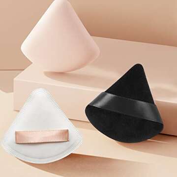 Triangle Powder Puff, 3pcs Velvet Black+3pcs Beauty Blender Makeup Sponge for Face Foundation, Triangle Design Exquisite Makeup Nose Eyes Contouring Soft Makeup Puff Set (3power puff+3blender sponge)