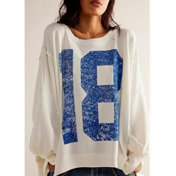 Foidiccx Women Oversized Star Graphic Sweatshirt Long Sleeve Drop Shoulder Shirts Top Y2k Retro Aesthetic Pullover Hoodies (Beige, XL)