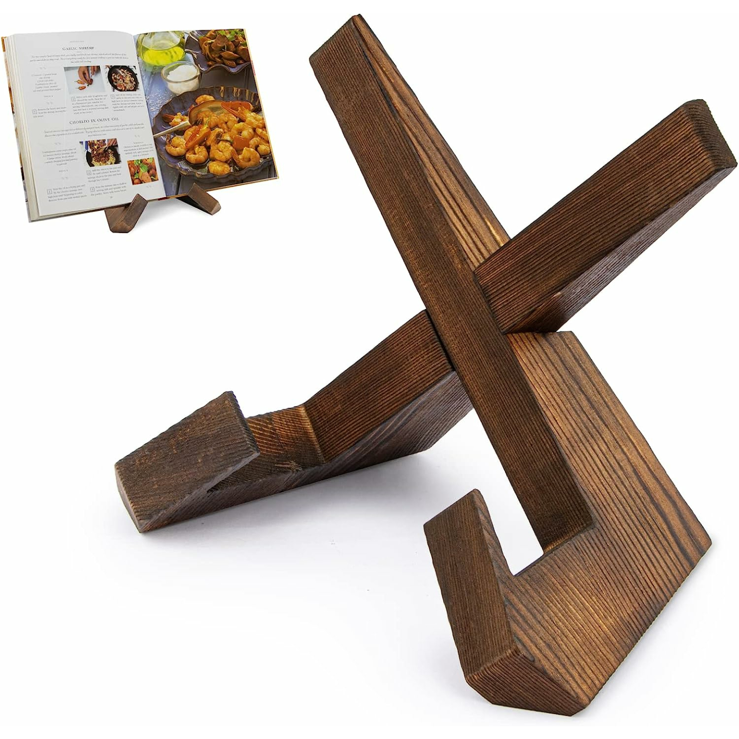 PUERSI Rustic Wooden Cookbook Stand for Kitchen