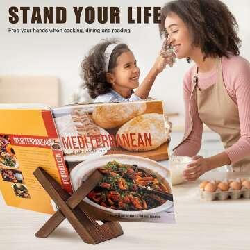 PUERSI Rustic Wooden Cookbook Stand for Kitchen