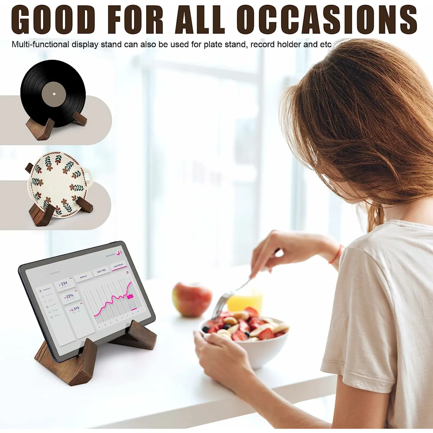 PUERSI Rustic Wooden Cookbook Stand for Kitchen