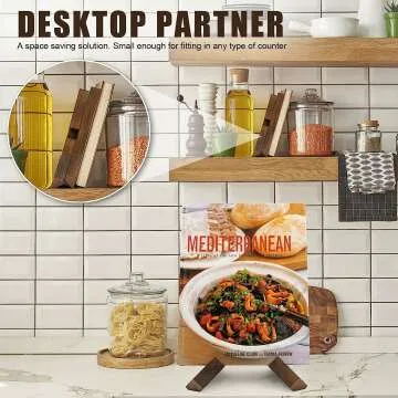 PUERSI Rustic Wooden Cookbook Stand for Kitchen