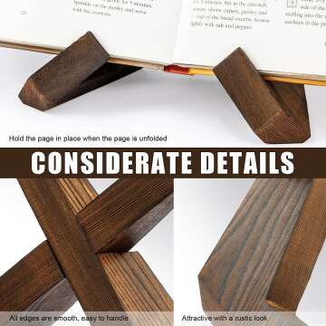 PUERSI Rustic Wooden Cookbook Stand for Kitchen