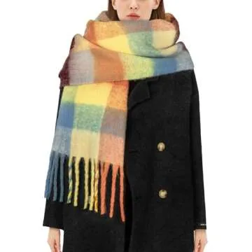 BLATIAL Womens Scarf Winter Big Colorful Checked Thick Warm Soft Scarves Casual Tassel Blanket Scarf,H-Warm Style