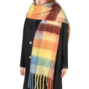 BLATIAL Womens Scarf Winter Big Colorful Checked Thick Warm Soft Scarves Casual Tassel Blanket Scarf,H-Warm Style