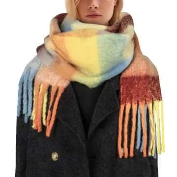 BLATIAL Womens Scarf Winter Big Colorful Checked Thick Warm Soft Scarves Casual Tassel Blanket Scarf,H-Warm Style