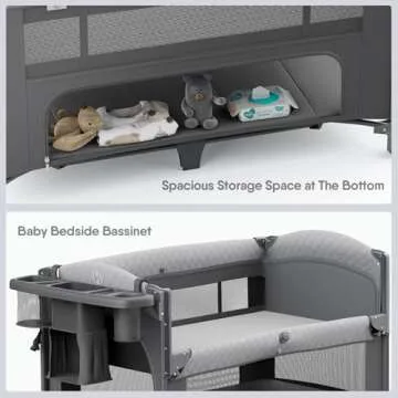 Obee Odee 4 in 1 Baby Bassinet, Pack and Play, Bedside Crib Sleeper, Diaper Changer - Comes with Mattress, Mosquito Net，Bottom Storage and Toy Bar for Newborn to Toddles