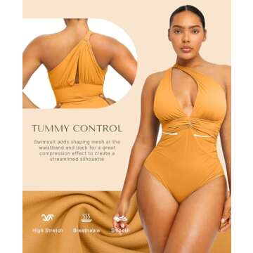 SHAPELLX Full Coverage Swimsuits for Women Tummy Control Crisscross Back Bathing Suit（Orange, Large）