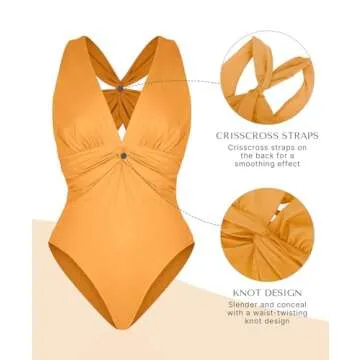 SHAPELLX Full Coverage Swimsuits for Women Tummy Control Crisscross Back Bathing Suit（Orange, Large）