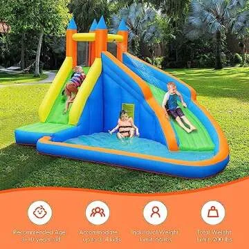Costzon Inflatable Water Slide, Giant Bouncy Waterslide Park for Kids Backyard Outdoor Fun w/ 950w Blower, Climbing, Splash Pool, 2-pcs, Blow up Water Slides Inflatables for Kids and Adults Party Gift