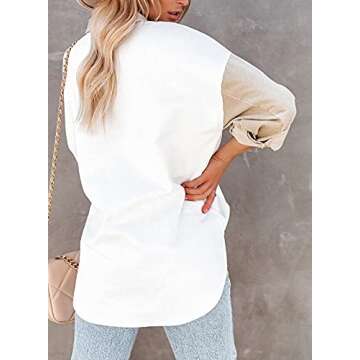 Dokotoo Women's Color Block V Neck Roll Up Long Sleeve Pocket Corduroy Shirts Shacket Casual Boyfrie...