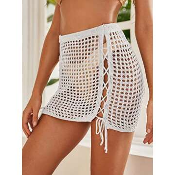 Jumppmile Women's Crochet Swimsuit Cover Up See Through Beach Swimwear Bathing Suitr Cover Up Mini Skirt White L