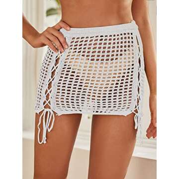 Jumppmile Women's Crochet Swimsuit Cover Up See Through Beach Swimwear Bathing Suitr Cover Up Mini Skirt White L