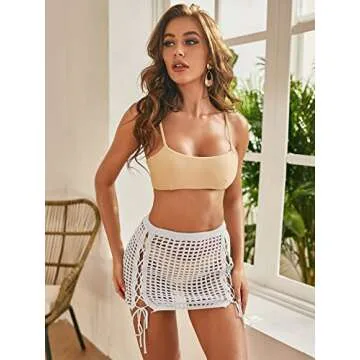 Jumppmile Women's Crochet Swimsuit Cover Up See Through Beach Swimwear Bathing Suitr Cover Up Mini Skirt White L