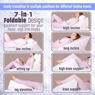 Flexicomfort Bed Wedge Pillow for Sleeping – Adjustable Post-Surgery Comfort Pillow (7-in-1) – Memory Foam Incline, Leg Elevation, and Head Support – Large 24-Inch with Washable Cover