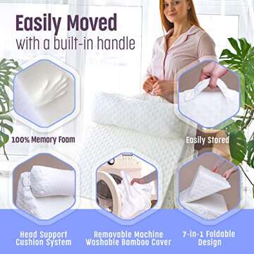 Flexicomfort Bed Wedge Pillow for Sleeping – Adjustable Post-Surgery Comfort Pillow (7-in-1) – Memory Foam Incline, Leg Elevation, and Head Support – Large 24-Inch with Washable Cover