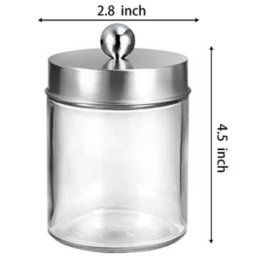 Amolliar 6Pc Apothecary Jars Bathroom Vanity Organizer- Rustic Farmhouse Decor Storage Canister&Stainless Steel Lids- Qtip Dispenser for Q-Tips,Cotton Swabs,Rounds,Ball,Flossers (Brushed Nickel)