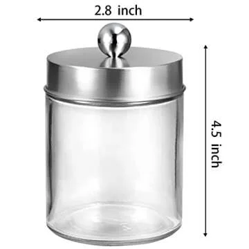 Amolliar 6Pc Apothecary Jars Bathroom Vanity Organizer- Rustic Farmhouse Decor Storage Canister&Stainless Steel Lids- Qtip Dispenser for Q-Tips,Cotton Swabs,Rounds,Ball,Flossers (Brushed Nickel)