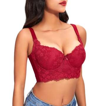 FallSweet Push Up Bras for Women Corset Top Bustier Padded Underwire Bra Add One Cup,Red-lace,34C