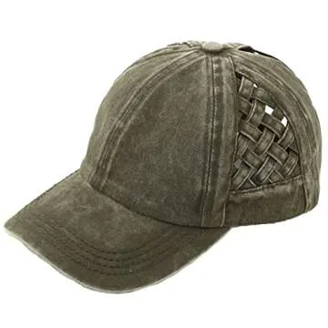 Funky Junque Criss Cross Hat Womens Baseball Cap Distressed Ponytail Messy Bun Trucker Ponycap (Bask...