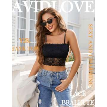 Avidlove Black Bralette for Women Floral Lace Tube Crop Top Slim Bustier Cami Small