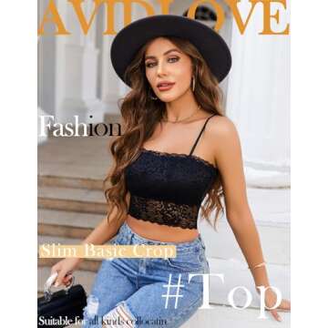 Avidlove Black Bralette for Women Floral Lace Tube Crop Top Slim Bustier Cami Small