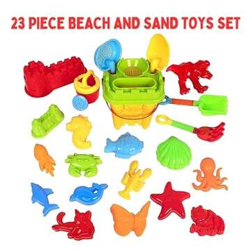 Kangaroo 23 Pcs Sand Toys I Sand Castle Building Kit | Beach Toys for Kids Ages 4-8, 8-12, Including Watering Can, Sand Sifter, Animal Molds, Plastic Rake, Sand Molds, Sand Shovels