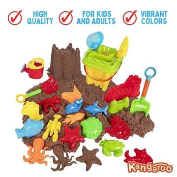 Kangaroo 23 Pcs Sand Toys I Sand Castle Building Kit | Beach Toys for Kids Ages 4-8, 8-12, Including Watering Can, Sand Sifter, Animal Molds, Plastic Rake, Sand Molds, Sand Shovels