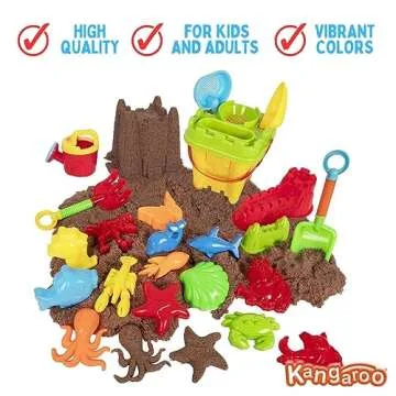 Kangaroo 23 Pcs Sand Toys I Sand Castle Building Kit | Beach Toys for Kids Ages 4-8, 8-12, Including Watering Can, Sand Sifter, Animal Molds, Plastic Rake, Sand Molds, Sand Shovels