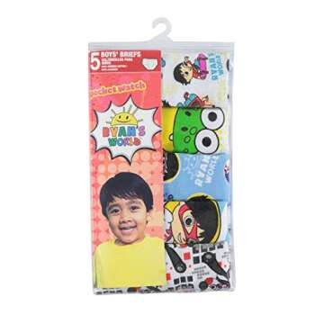 Ryan's World Boys' Big Briefs Underwear Multipacks, Ryan5pk, 6