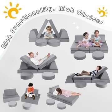 MeMoreCool Modular Kids Play Couch for Toddlers, Floor Foam Explorer Sofa with Building Fort Feature, Sectional Fold Out Block Couch for Playroom, Grey