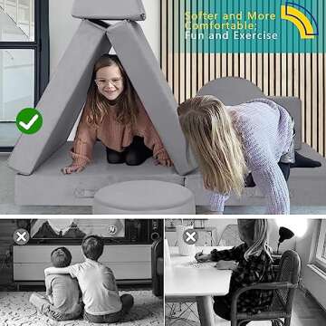 MeMoreCool Modular Kids Play Couch for Toddlers, Floor Foam Explorer Sofa with Building Fort Feature, Sectional Fold Out Block Couch for Playroom, Grey
