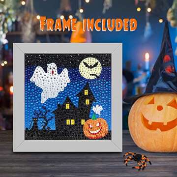 Labeol 5D Diamond Kit for Kids with Wooden Frame Art and Crafts for Kids Ages 6-8 - 10-12 Full Drill Painting by Number Kits Home Wall Decoration 6X6 inch (Halloween)
