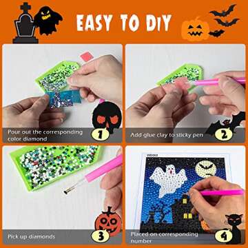 Labeol 5D Diamond Kit for Kids with Wooden Frame Art and Crafts for Kids Ages 6-8 - 10-12 Full Drill Painting by Number Kits Home Wall Decoration 6X6 inch (Halloween)