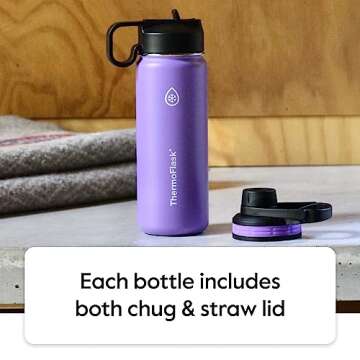 ThermoFlask Bottle with Spout Lid - Stainless Steel Water Bottles with Double-Wall Insulation & BPA-Free Spout Lids - Leak-Proof Reusable Bottles & Lids - 40 oz, Superior Blue / Mauve (2 Pack)