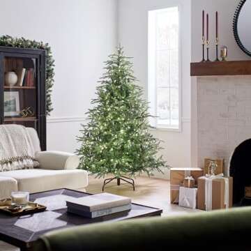 National Tree Company Pre-Lit 'Feel Real' Artificial Full Christmas Tree, Green, Frasier Grande, Dual Color LED Lights, Includes Stand, 6 Feet