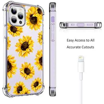HEYORUN Sunflower Clear Case Fit for iPhone 12 Pro Max 6.7 Inches, Sunflower Girls and Women Floral Back Case Cover, Yellow Flower Transparent Flexible TPU Bumper Shockproof Protective Case