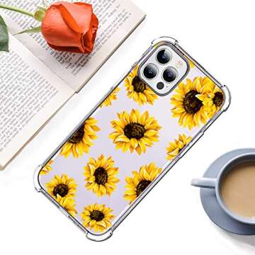 HEYORUN Sunflower Clear Case Fit for iPhone 12 Pro Max 6.7 Inches, Sunflower Girls and Women Floral Back Case Cover, Yellow Flower Transparent Flexible TPU Bumper Shockproof Protective Case