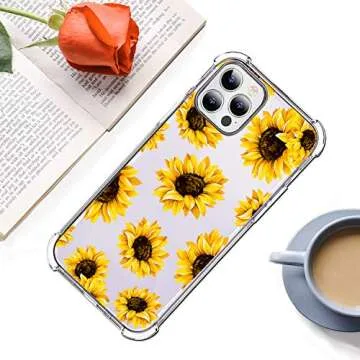HEYORUN Sunflower Clear Case Fit for iPhone 12 Pro Max 6.7 Inches, Sunflower Girls and Women Floral Back Case Cover, Yellow Flower Transparent Flexible TPU Bumper Shockproof Protective Case
