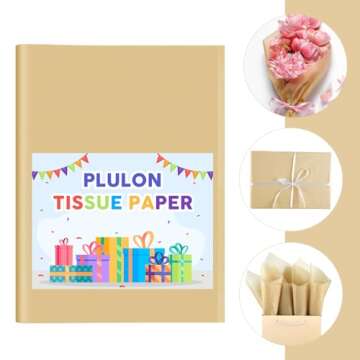 PLULON 60 Sheets Kraft Tissue Paper Bulks, Gift Wrap Tissue Paper Sheets for Packaging Birthday Gift Wrapping Paper Birthday Wedding Holiday Paper Flower